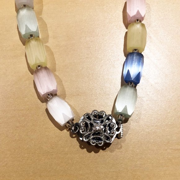 Vintage Art Deco Harlequin Glass Bead Multi Colour Pastel Necklace - Picture 5 of 7